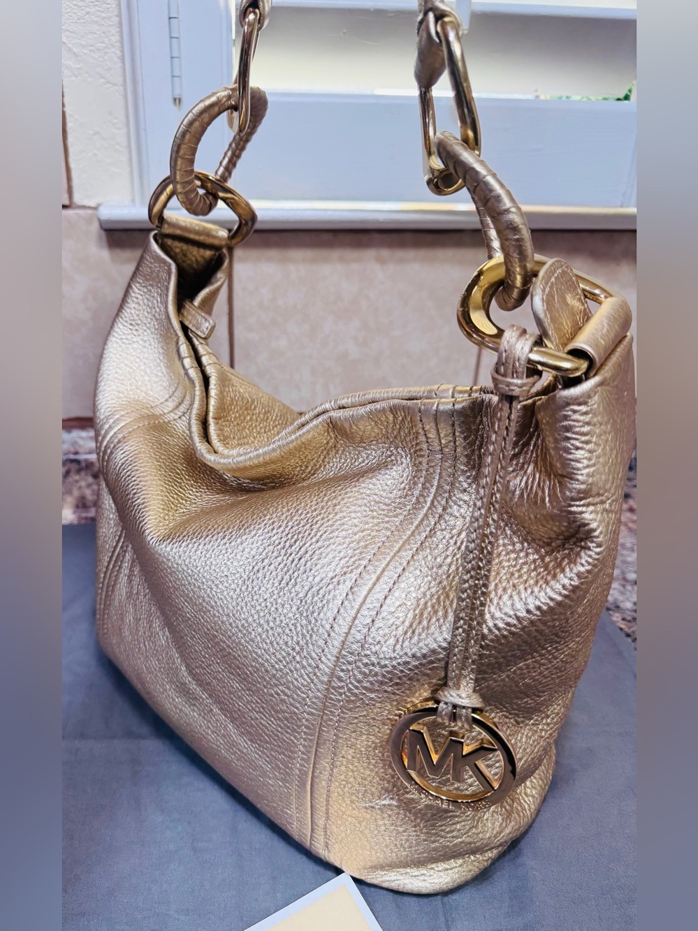 Michael Kors Metallic Champagne Leather Shoulder Bag